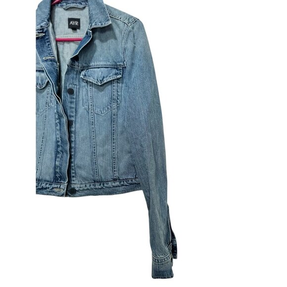 AYR Ride or Fly Denim Jacket Womens Medium Blue Cotton Casual Trucker Oversized - Picture 12 of 16